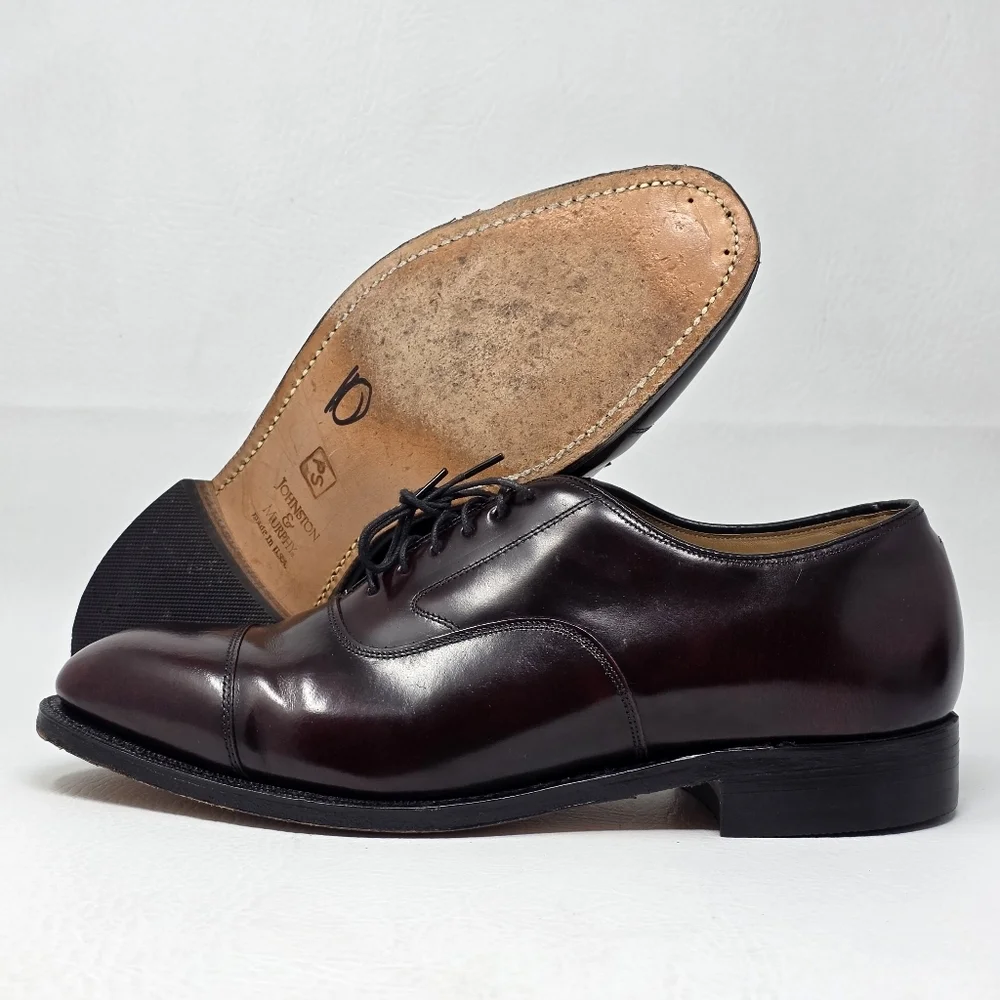 Johnston & Murphy Optima Mens Melton Oxford Size 8.5 Burgundy Cap Toe Shoe USA